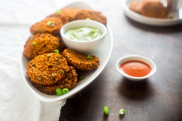 Vegan Buffalo Patties with Avocado Dip