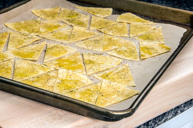 Tortilla Chips on Baking Sheet