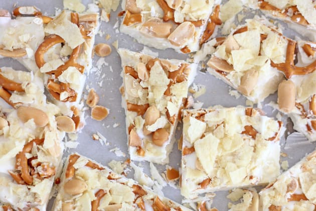 Caramel Pretzel Salted Peanut Potato Chip Bark Photo