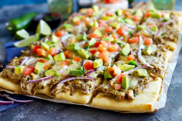 Avocado Pulled Pork Flatbread with Grilled Tomatillo Salsa Photo