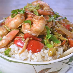 Asian shrimp rice bowls photo