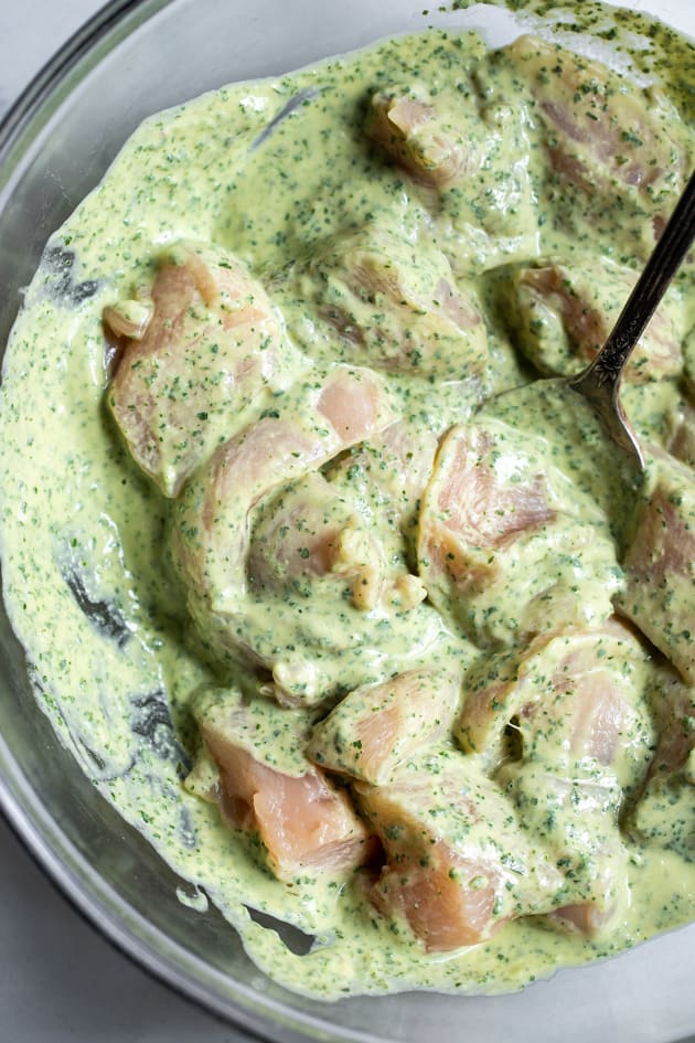 Grilled Herb Hummus Chicken Kebabs Image