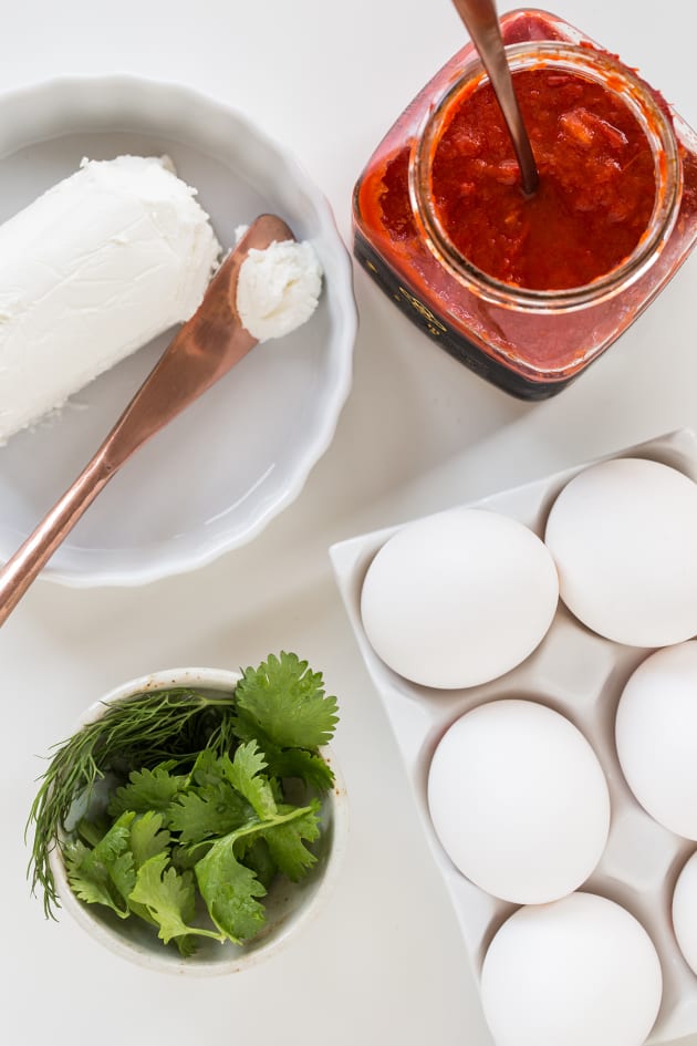 Harissa Goat Cheese Deviled Eggs Image