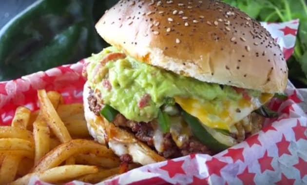 Queso Fundido Chorizo Hamburger with fries