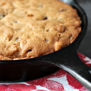 Chocolate peanut butter skillet cookie photo