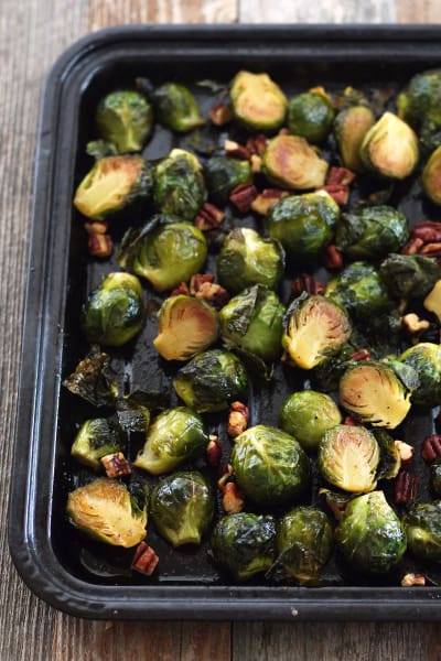 Maple Roasted Brussels Sprouts with Sriracha