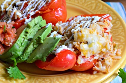Slow Cooker Shredded Chicken Taco Stuffed Peppers