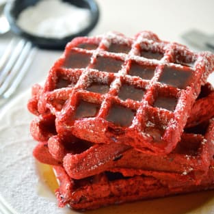 Red velvet waffles photo